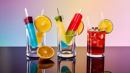 Exotic citrus cocktails with lemon and orange slices.