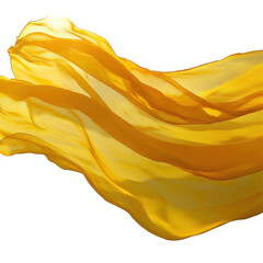 Yellow fabric gracefully billowing in the wind against a bright blue sky, yellow fabric blowing in the wind against a blue sky Transparent background