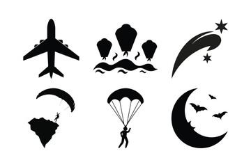 Black vector silhouettes of flying birds set, a nature illustration design