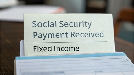 Fixed income concept. Document displaying a Social Security payment receipt for fixed income.