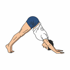 Minimalist Outline Vector Illustration Downward-Facing Dog (Adho Mukha Svanasana) Yoga Pose for International Yoga Day Awareness.