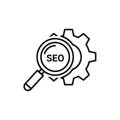 Seo optimization gear magnifying glass icon