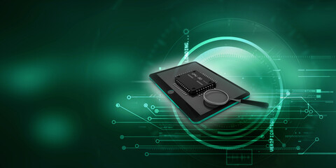 3d rendering microchips with mobile phone
