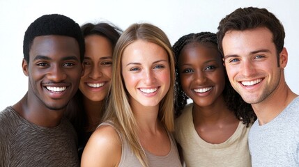 Fototapeta premium A group of five people standing together, smiling and posing for a photo.