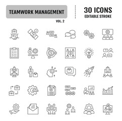 Teamwork and management line icon set. Editable stroke. Vector illustration