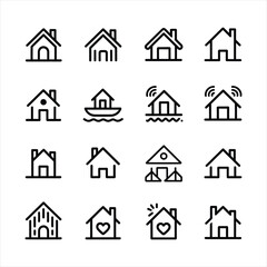 Real estate and house icons set in black silhouette style for property and urban design