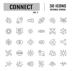 Connect icon set. Containing network, join, collaboration, connectivity, interaction, cable, integration and connection icon. Vector illustration