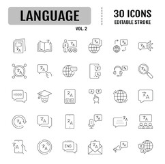 Language line icon set. Containing Translator, talk, global and more. Vector illustration
