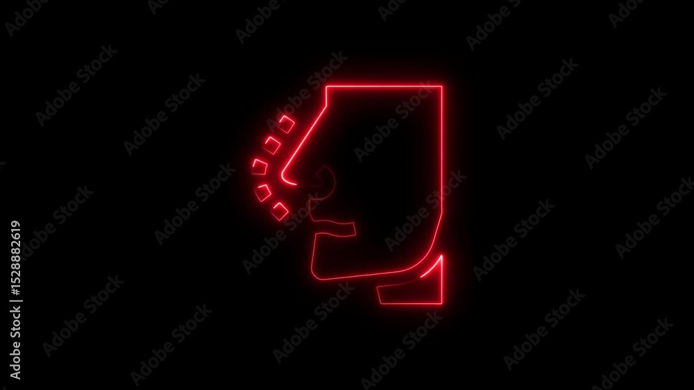 Poster glowing neon face outline with animated red light against a black background