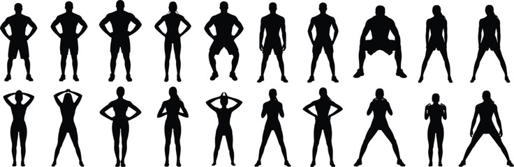  Dynamic Fitness Silhouettes: Men and Women in Strong Poses, Perfect for Exercise, Workout, Active Lifestyle, and Health-Related Projects