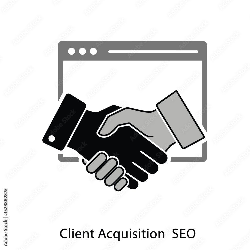 Poster handshake in browser window representing client acquisition through seo