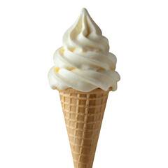 White Soft Serve Ice Cream in Waffle Cone, Transparent Cutout, Classic Design