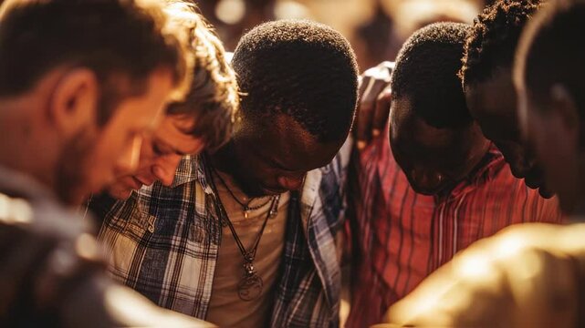Concept photo of a group of missionaries united in prayer, seeking guidance and strength from God to reach out to unreached communities with the Gospel.