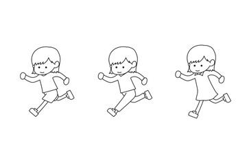 走る少女　ボブ　子供　イラスト　線画