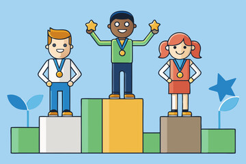 Celebrating success diverse winners on a podium