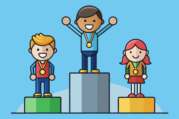 Children on a winners podium with medals