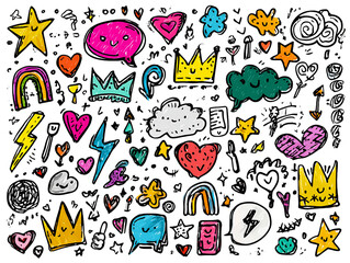 Playful Colorful Hand-Drawn Elements on Transparent Background, PNG