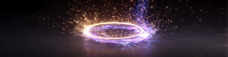electric violet wireless charger emitting shockwave glowing ring with floating sparks and abstract energy texture for product branding