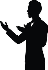 Person gesturing while speaking silhouette isolated on transparent background