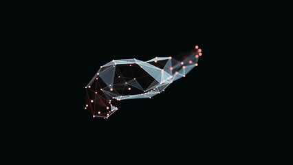 3d render of a vibrant, low-poly pancreas over dark background. Pancreas wireframe made of light points. 3d illustration