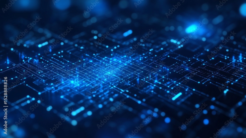 Poster blue geometric abstract background with glowing digital lines and modern tech-inspired shapes for fu