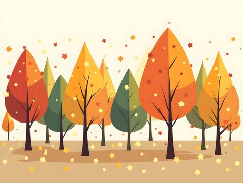 Colorful autumn trees in flat design style showcasing seasonal changes illustration