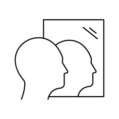 Vector graphic illustration of a self-awareness icon showing a person looking into a mirror. Perfect for educational, psychology, self-growth, business, achievement, tech, and related content.