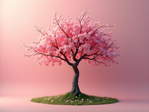 Cherry Tree on a vibrant background, photorealistic top view Cherry Tree plant