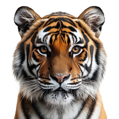 Fototapeta premium Tiger face close-up isolated on transparent background.