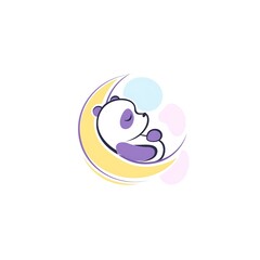 Obraz premium Adorable Cartoon Panda Sleeping Peacefully on the Moon: Whimsical Vector Illustration with Pastel Colors and Musical Elements