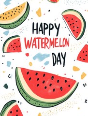 colorful watermelon day poster in flat vector style