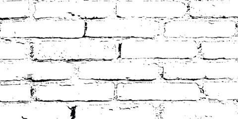 Vector grunge style brick wall texture. Abstract background of brick seamless texture of a white brick wall. Vector black and white grunge brick wall transparent background