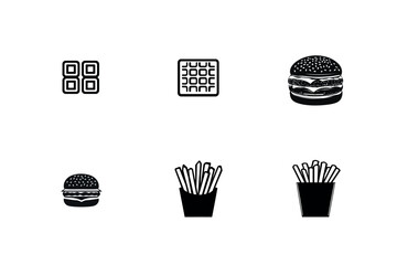 Fast food icons set burger fries waffles