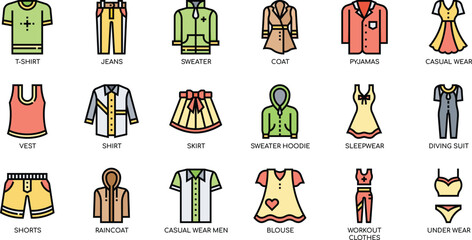 Extensive Collection of Clothing Icons Shirts, Dresses, Jackets, and More &ndash; 315.eps Vector Illustrations
