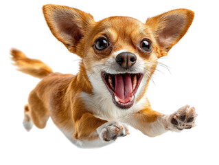 Obraz premium Energetic Chihuahua in Motion: A vibrant and playful chihuahua is caught mid-leap, showcasing boundless joy and energy. Captured with high-speed photography, it's a testament to pet's enthusiasm.