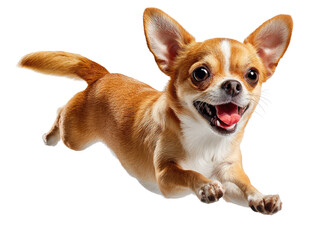 Obraz premium Chihuahua in Flight: Capture the essence of joy with this lively Chihuahua, its playful spirit evident as it bounds with unrestrained glee, embodying the pure joy of canine companionship.