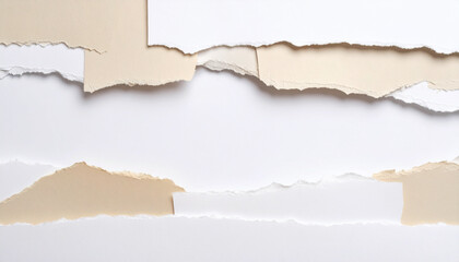 Torn beige and white paper stripes creating abstract background