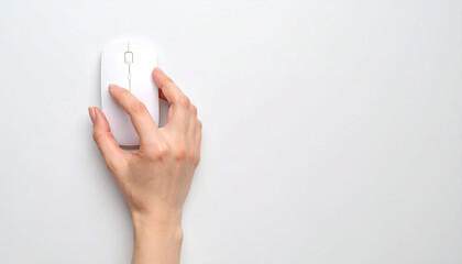 Female Hand using white wireless computer mouse