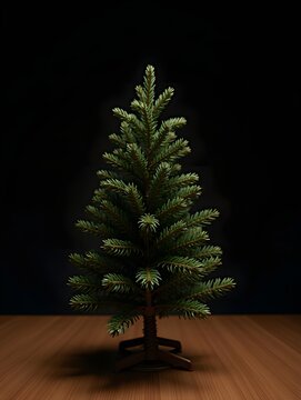 Christmas tree on wooden table with dark background