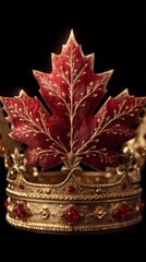 Obraz premium Regal Maple Leaf Crown Red Gold Jewel Holiday Royalty