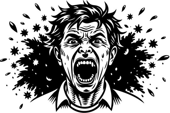 Screaming man with exploding head graphic design