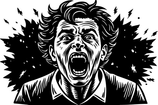 Screaming man with exploding head graphic art