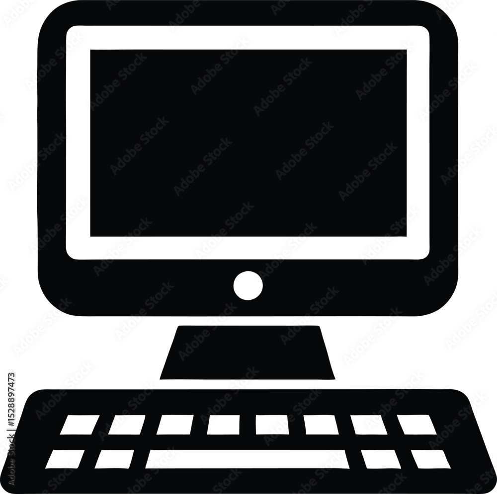 Aufkleber desktop computer setup icon with monitor and keyboard
