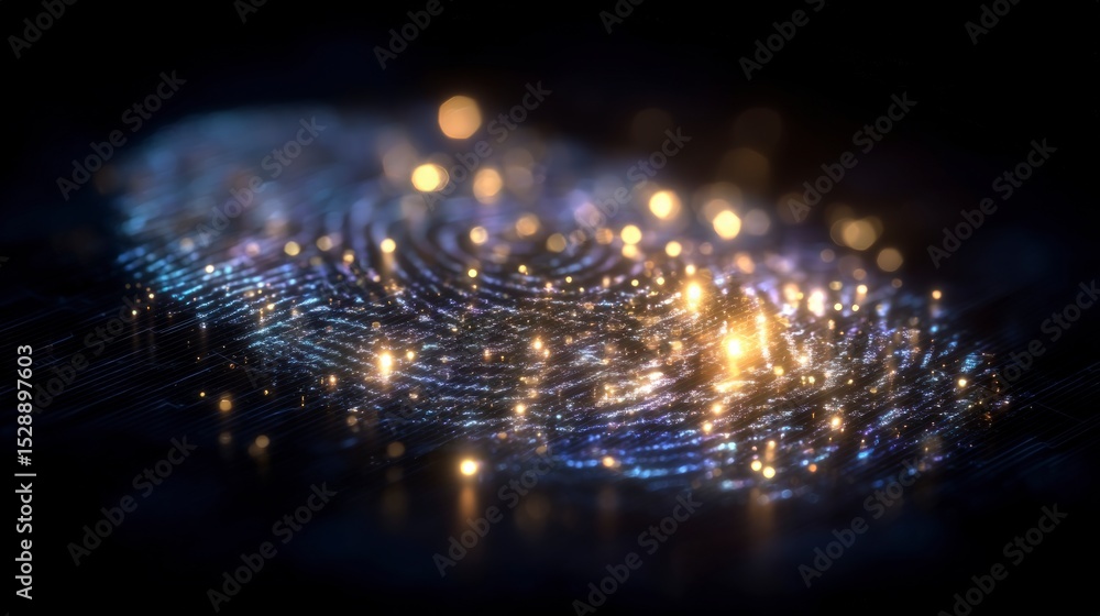 Poster glowing fingerprint biometric security digital identity abstract background