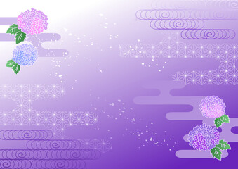 涼しげな紫陽花の和柄背景ベクター素材（紫）