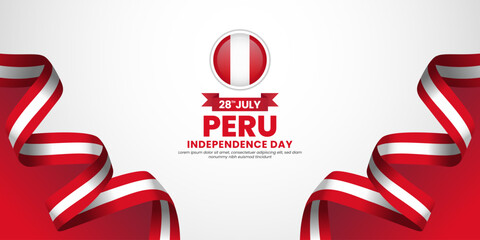 Peru independence day banner background 28 July design element with waving ribbon flag