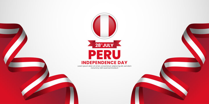 Peru independence day banner background 28 July design element with waving ribbon flag