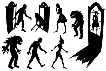 Silhouette collection of creepy monsters and figures