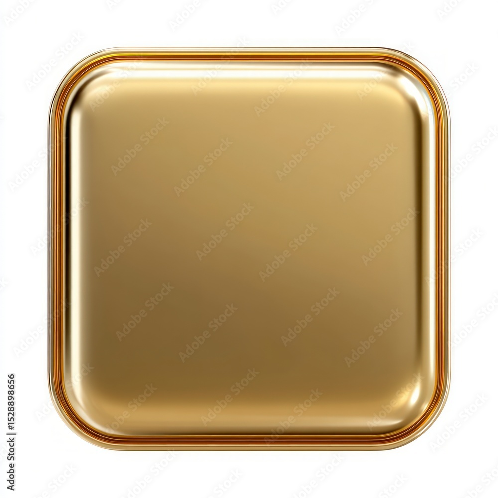 Poster golden square button luxury app icon shiny 3d render blank template
