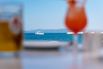 Restaurant on the beach overlooking Greek coast